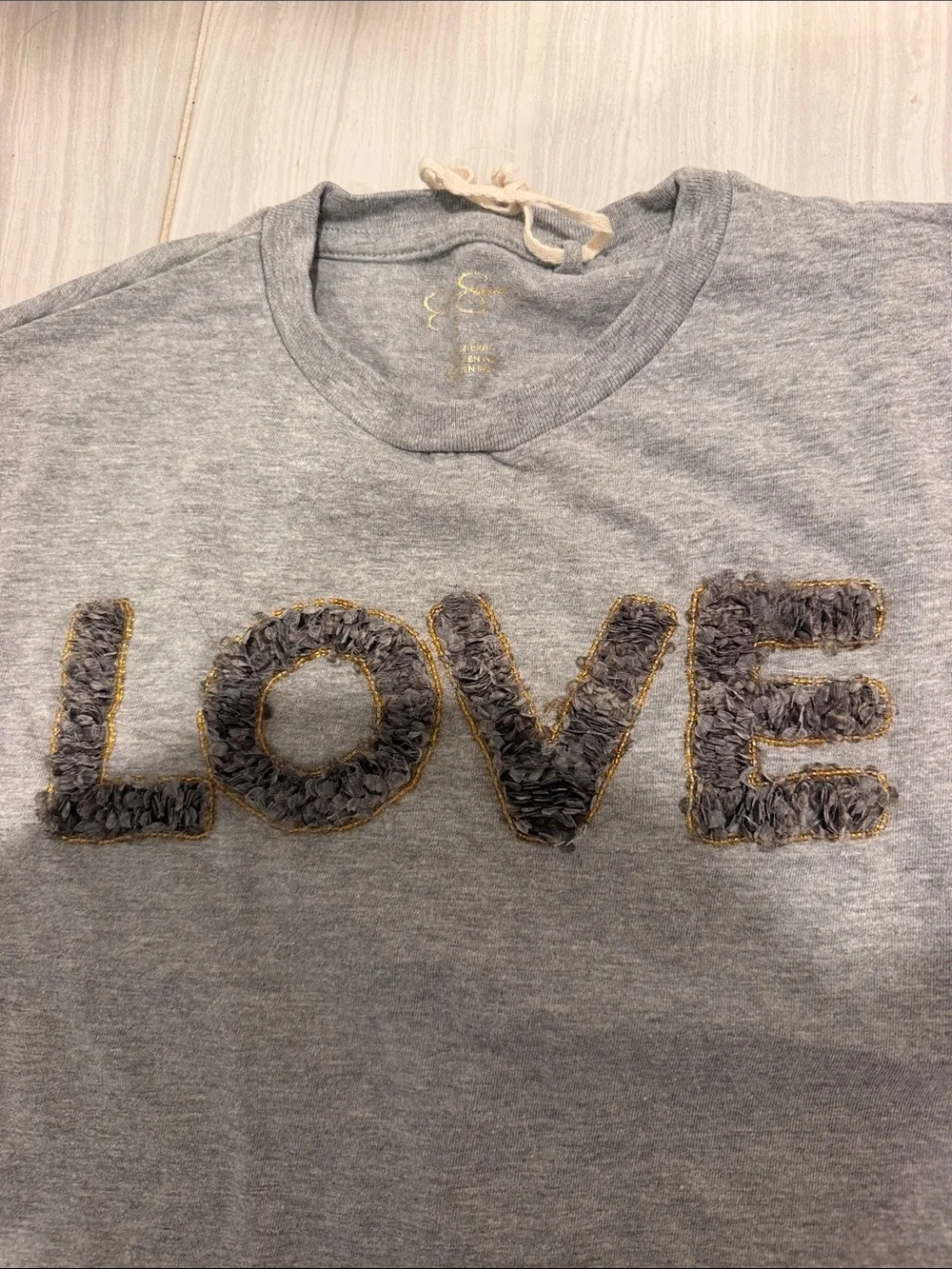 Jessica Simpson Grey Tee with Textured LOVE Detail